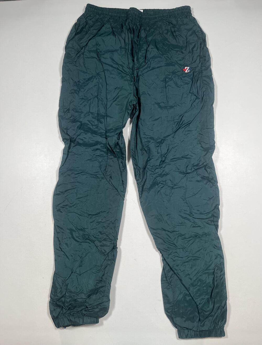 Jerzees Track Pants Mens Large Green Nylon Elastic Waist Pockets Ankle Zip